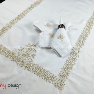 Rectangle baby mimosa flower with French jour embroidered table cloth (300x180cm) - include 12 napkins